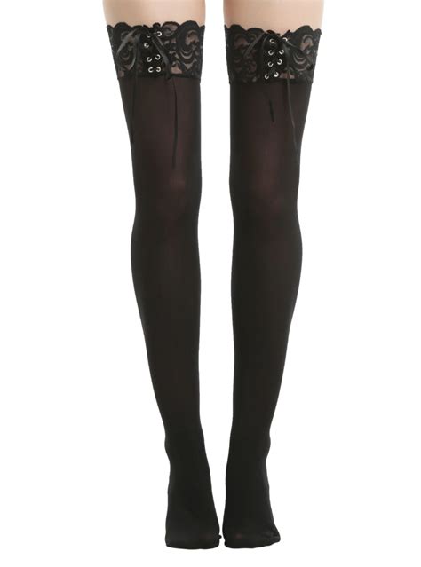 thigh high socks with lace|lace up thigh high stockings.